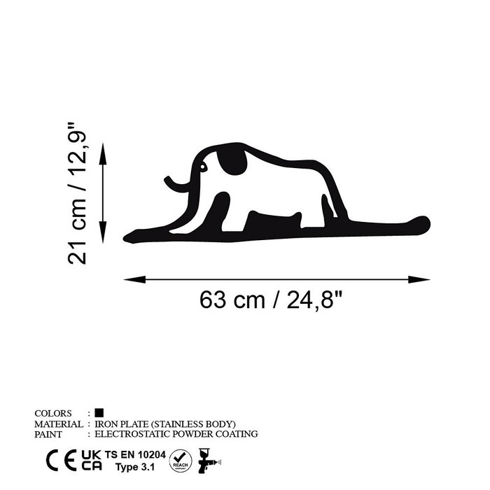 Wallity Elephant 14 Escultura de Pared de Metal Negra